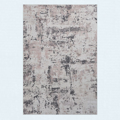 Area Rug Synthetic Fiber Stain Resistant Non-Shedding Abstract Cream Brown Medium 5' x 7'