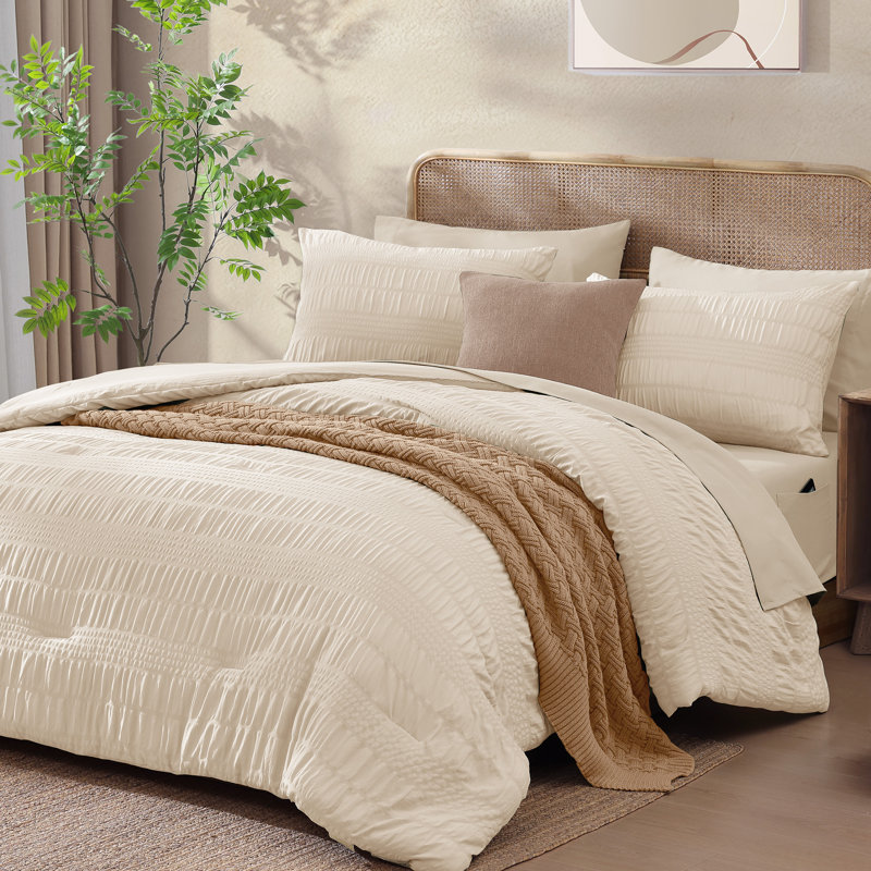 Comforter Set, Seersucker Bed in a Bag Soft All Seasons, Bedding Sets with Comforter, Flat Sheet, Fitted Sheet, Pillow Shams, Pillowcases