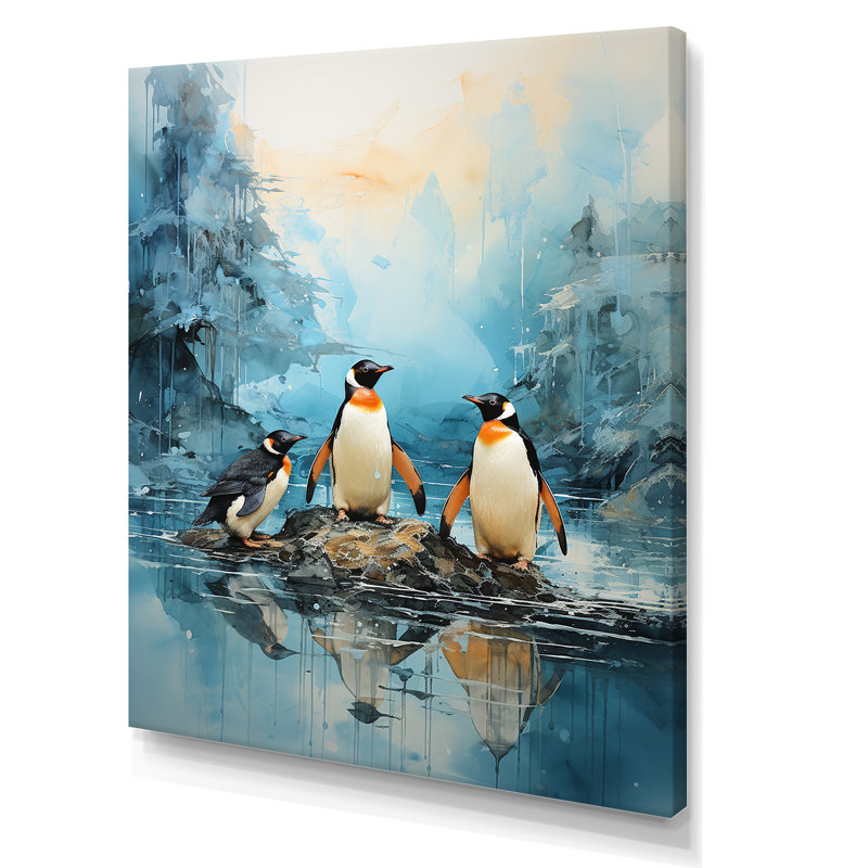 Pingouins antarctiques élégance IV sur toile, H 32 po x l 16 po x P 1 po, Toile tendue