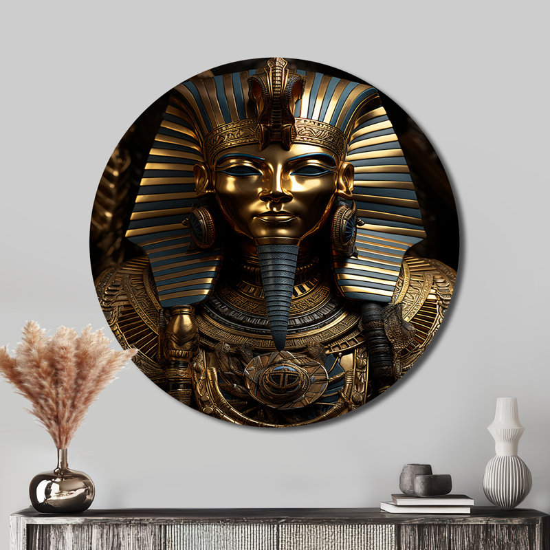 Égypte, pharaon doré - paysages d'art rond en métal, H 36 po x l 36 po