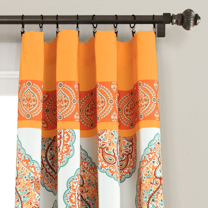 Harley Tangerine and Blue Polyester Light Filtering Curtain Panels