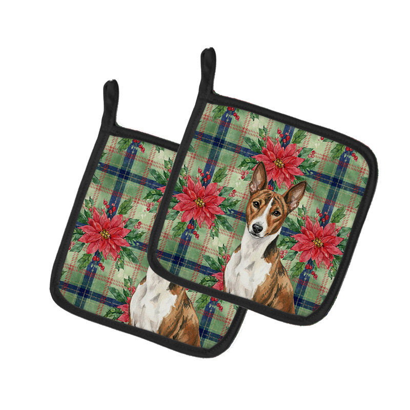 Paire de supports à casseroles bringés et blancs Basenji Christmas Poinsettas, Brun / Blanc