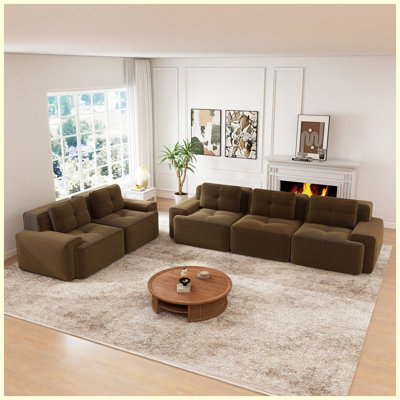 Canapé brun en velours côtelé 3 places | Aucun assemblage requis | Conception capitonnée élégante | Conception de fond antidérapante