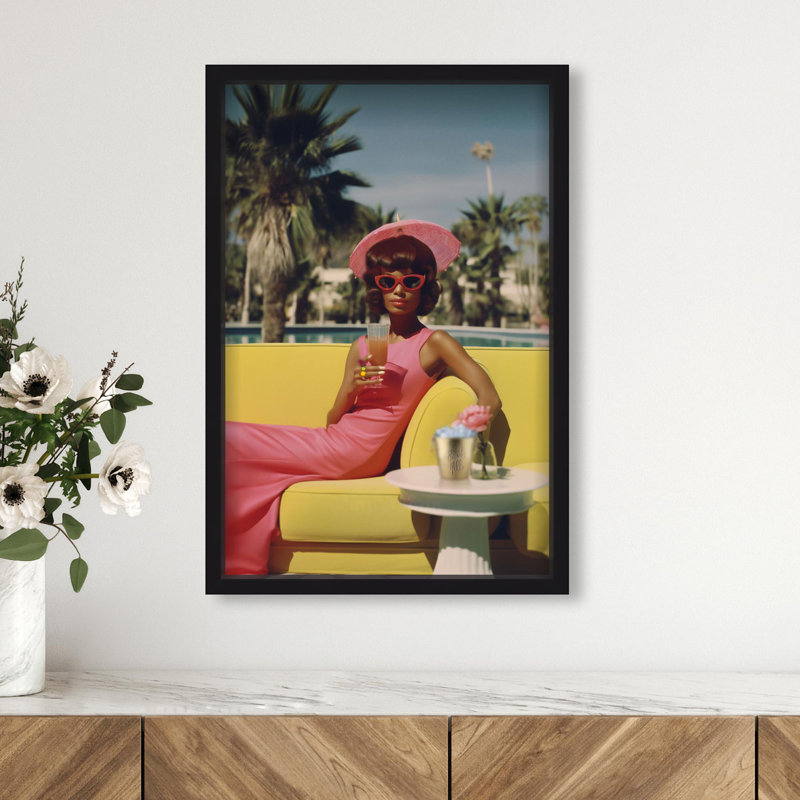 Oliver Gal Stylish Palm Springs Lady III Fashion - Luxury Shadowbox Framed Wall Art, 31.5" H x 21.5" W, Black