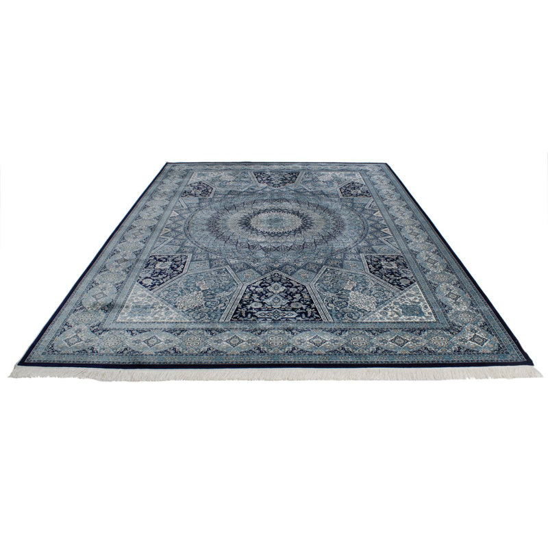 Tapis bleu marine et ivoire 7 x 7 7 po Antep, Rectangle 7 pi 10 po x 11 pi 2 po