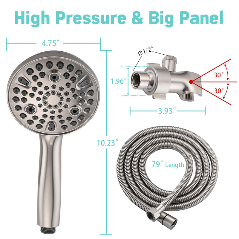 Pomme de douche à main multifonction, Nickel brossé