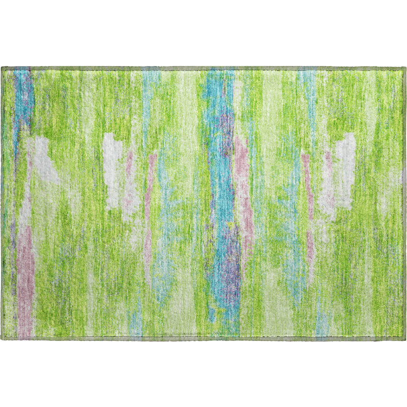Premium Machine Washable Prisco Lime Rug, Rectangle 1'8" x 2'6"