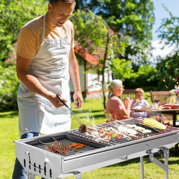 Charcoal Grills, Folding BBQ Grill Portable Grill with Reinforce Support  Frame, Small Grill as Grill Accessories, Stainless Steel Table Top Grill  Charcoal for Outdoor Cooking,Camping,Backyard Barbecue