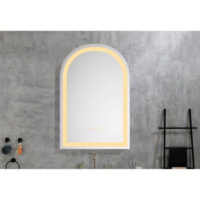 30x20 White Aluminium Bathroom Mirror With Led Lights - Fog, Brightness Control 20*30 Stable Construction, Wall Mount