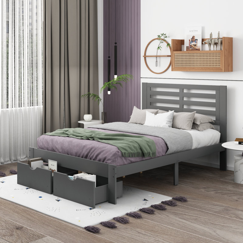 Lit plateforme double Bergelt, gris