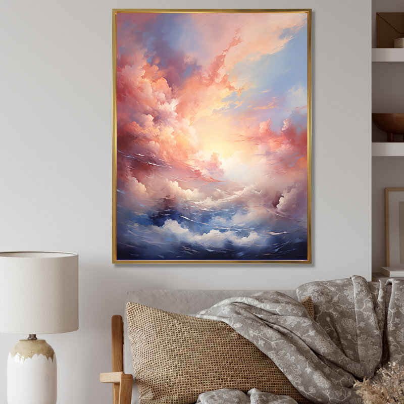 Atmosphère mystique du ciel sur toile, Cadre flottant doré, H 44 po x l 34 po x P 1,5 po