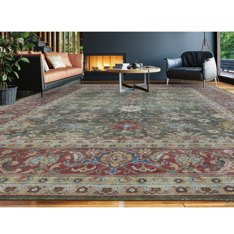Wool Oriental Area Rug in Green/Rust