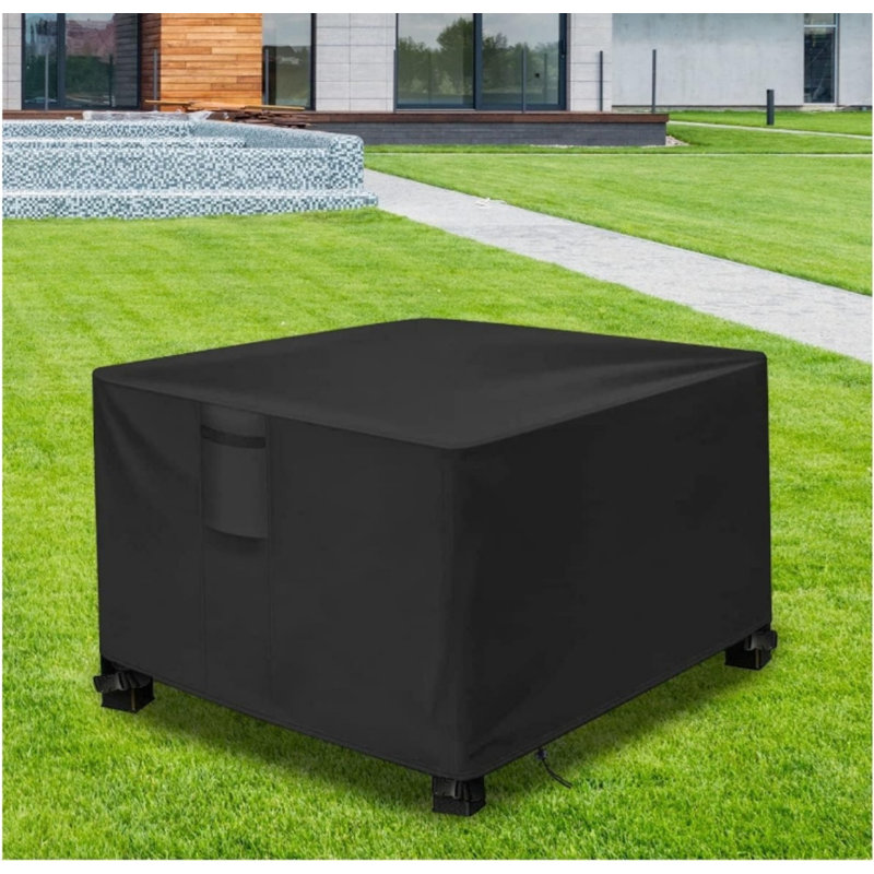 420D PU Black Square Fire Pit Cover | Heavy-Duty Weather Resistant with Storage Bag - 50″L x 50″W x 24″H