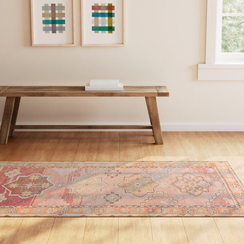 Romania Washable Performance Orange/Pink/Brown Rug, Rectangle 4' x 8'