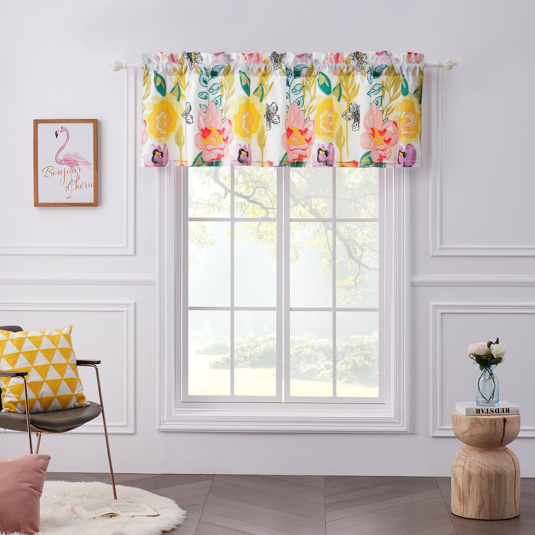 Watercolor Dream Floral Tailored 84" Window Valance Greenland Home Fashions Curtain Color: Pink/Yellow/Green