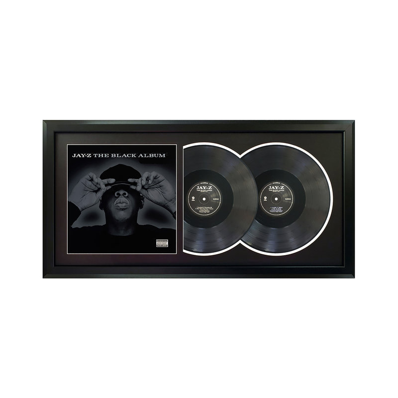 Jay-Z «The Black Album», art mural double disque vinyle encadré, présentation de la pochette d'albums, décor de souvenirs de musique, cadeau unique pour les amateurs de vinyle
