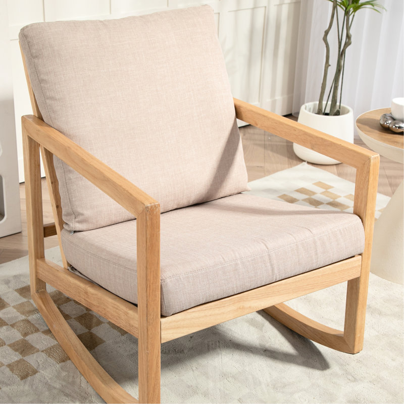 Chaise de salon en kaki avec coussins de chaise berçante en bois d'hévéa