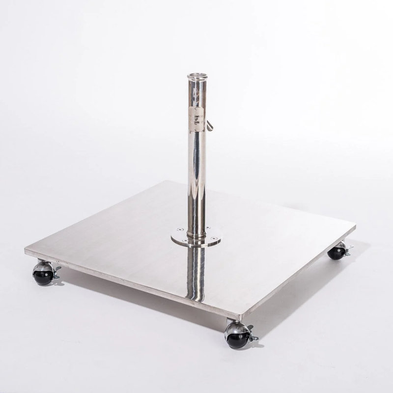 90 Lb. Steel Plastic In Ground Umbrella Base with Wheels, Stainless Steel