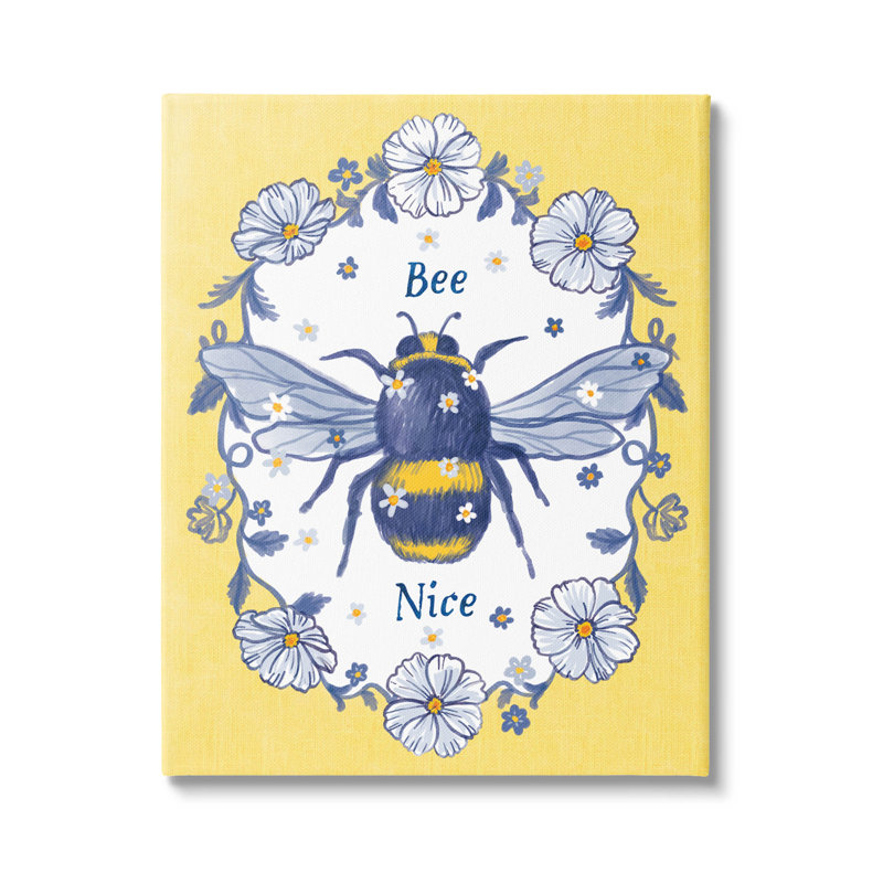 Bee Nice, guirlande d'insectes floraux, estampe numérique par Be Ni La, H 20 po x l 16 po x P 1,5 po, Toile tendue