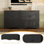 Meuble télé 70 po avec poignées rustiques, 2 tiroirs de style, tablettes réglables et armoire de rangement en grain de bois noir, rétro, compatible