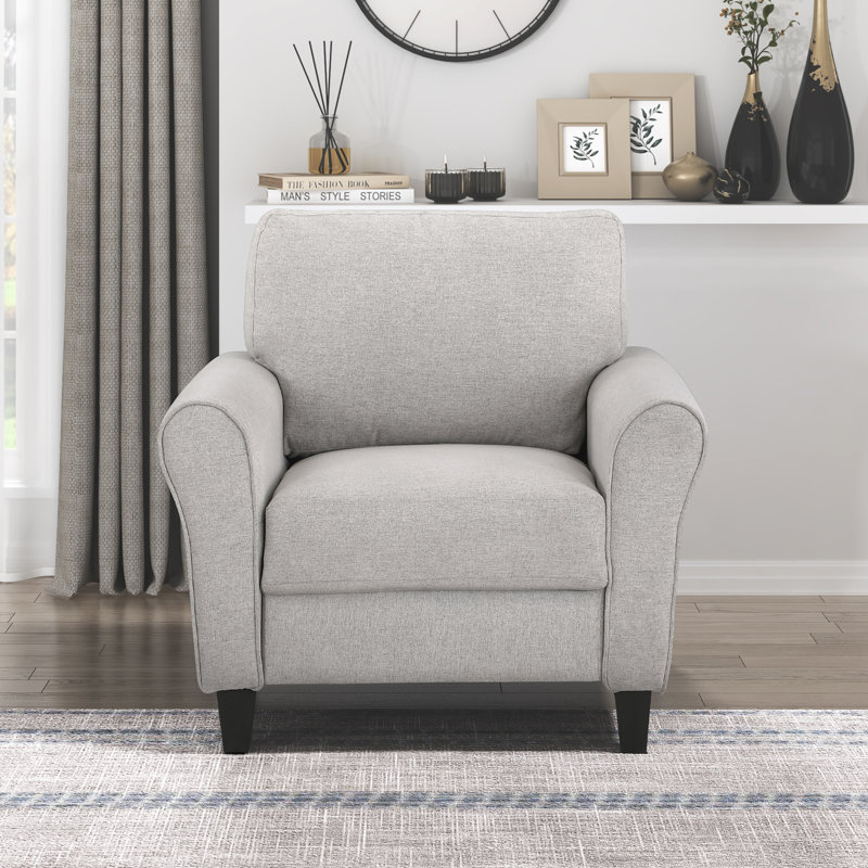 Emilio 37" Modern & Contemporary Accent Chair with Chenille Fabric Upholstery, Exposed Feet, Foam over Pocket Coils, Sand