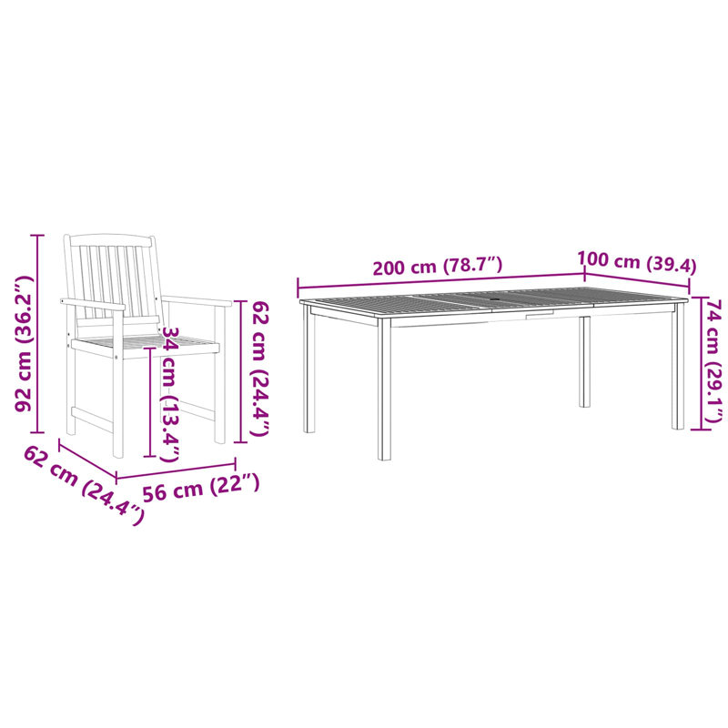 8 - Person Acacia Wood Patio Dining Set with Rectangular Table