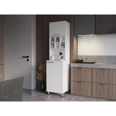 Rock Kitchen Pantry with Pneumatic Door, Open Storage, and Bottom Cabinet, White. by Latitude Run