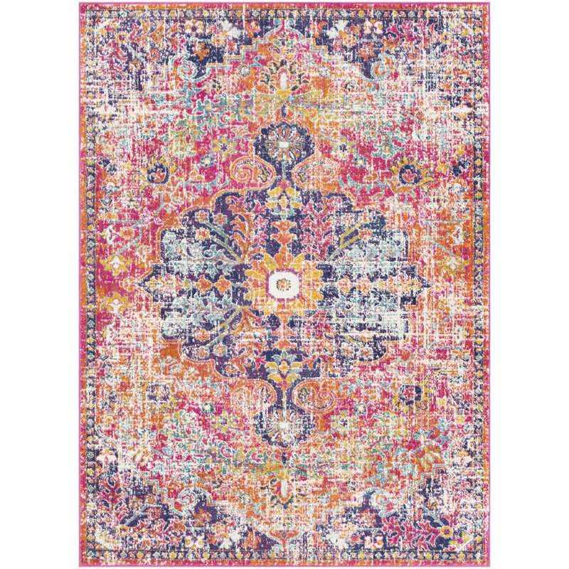 Charleston Power Loom White/Orange/Dark Blue Rug, Rectangle 60 x 91 cm