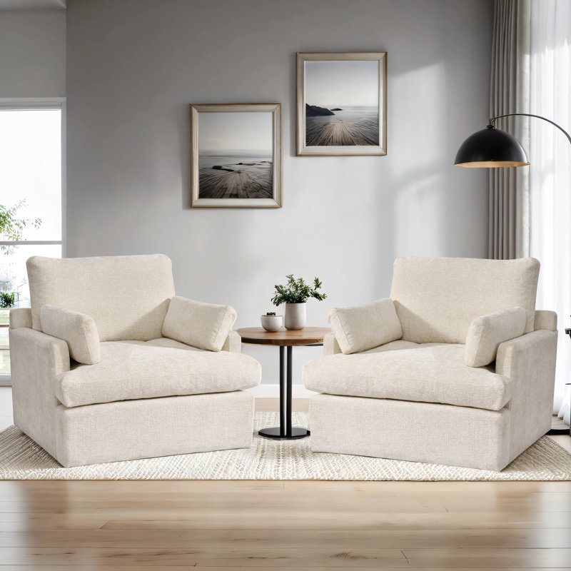 Chaise avec accoudoirs et demi-coussin 41,5 po, Beige