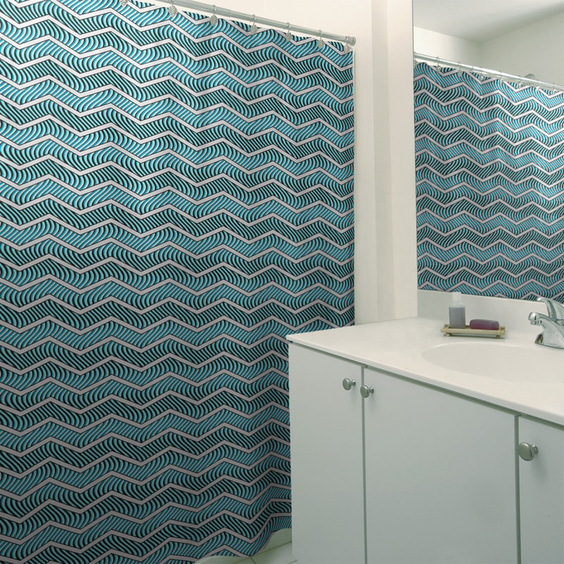 Rideau de douche simple à chevrons ondulés, Bleu sarcelle