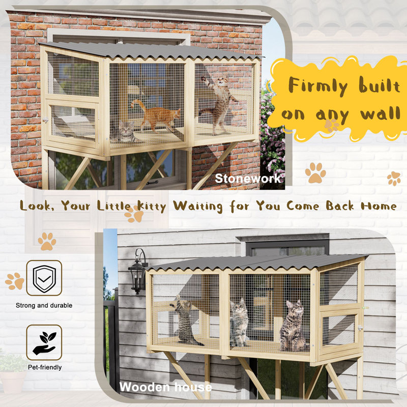 Expandable Wooden Cat Window Perch with Metal Mesh