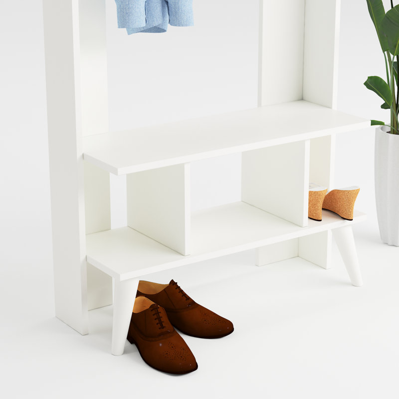Shuler Hall Tree 83.6cm Wide with Bench, White