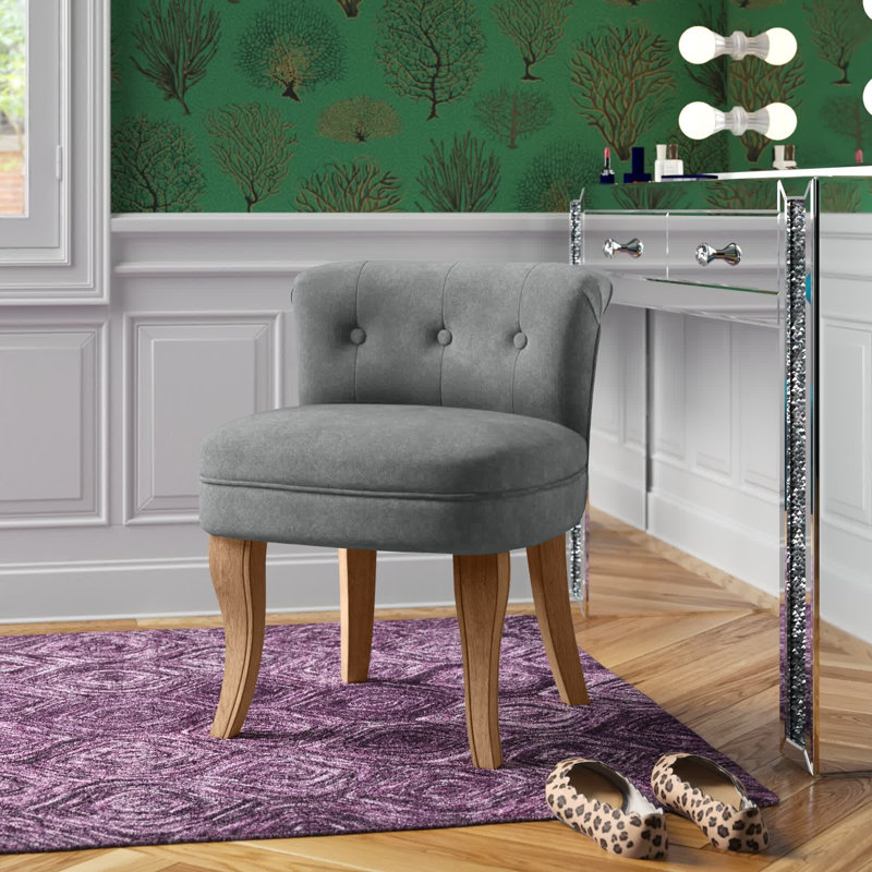 Fauteuil de coiffeuse avec pieds en bois massif Jonna, Velours gris
