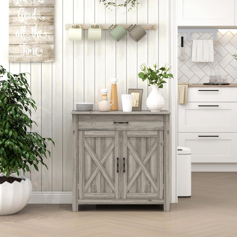 Buffet Farmhouse avec tiroirs et tablettes réglables, Gris délavé