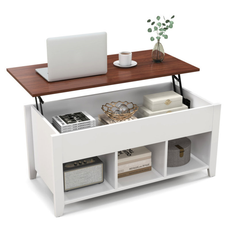 Table basse à plateau relevable avec compartiment de rangement caché