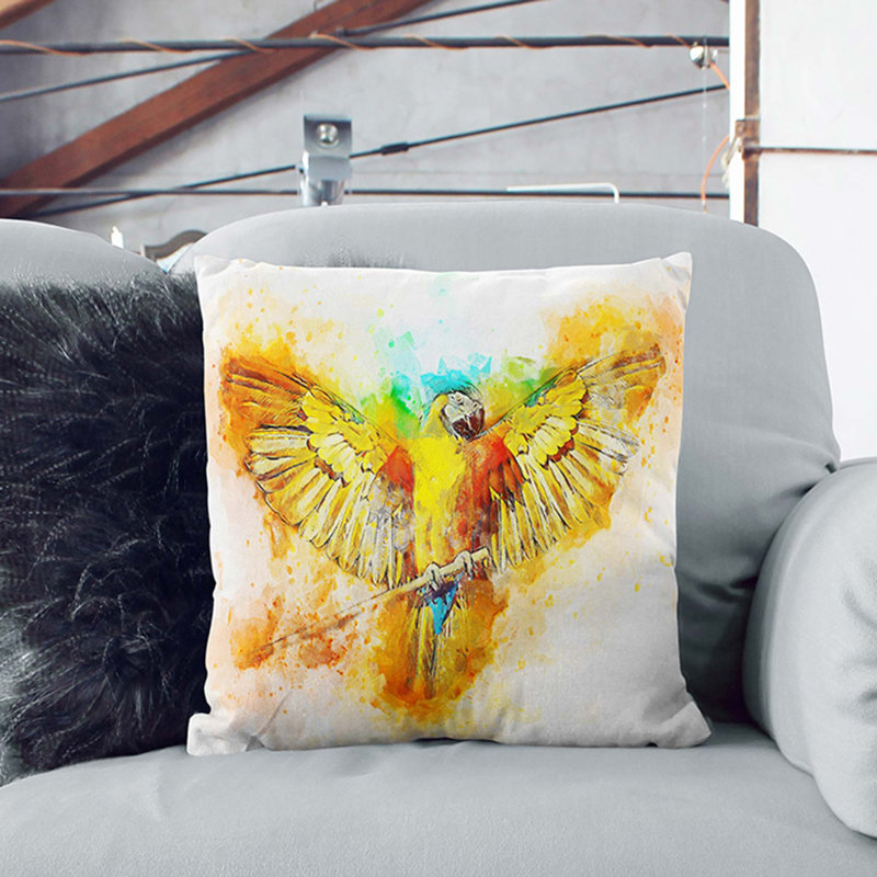 Macaw Parrot with Wide Wings Cushion with Filling, Black, 40cm H x 40cm W x 15cm D