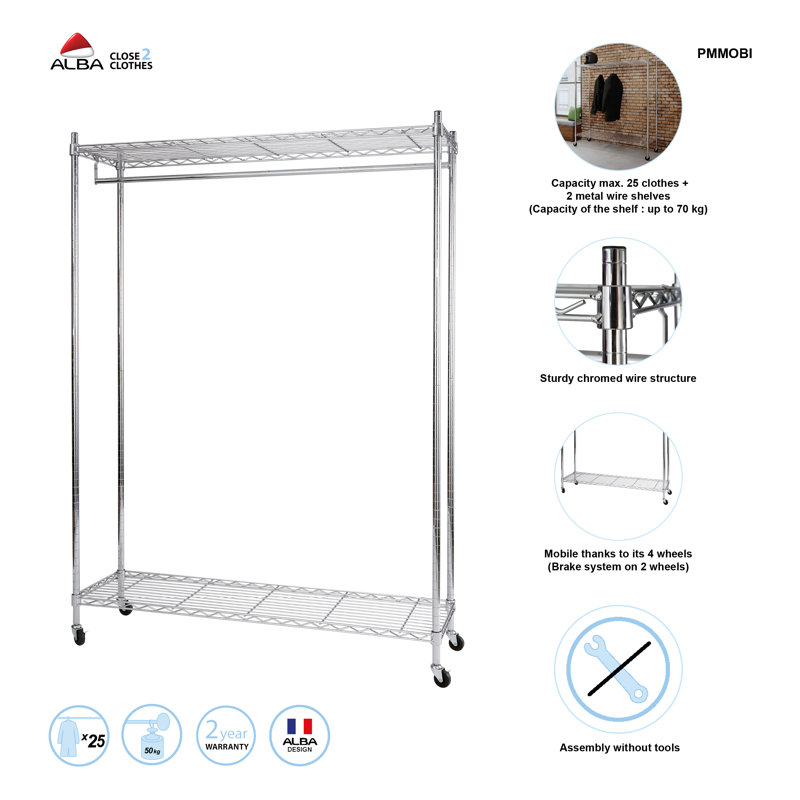 Pugh 89cm Rolling Clothing Rack