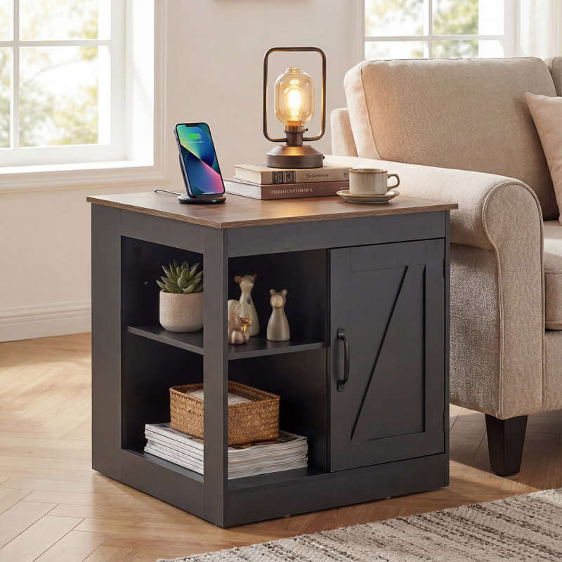 60cm W Manufactured Wood Bedside Table, Black