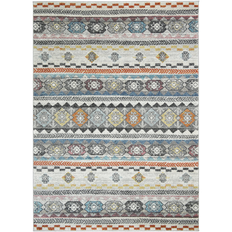 Tapis oriental bleu en polypropylène tissé à la machine Cherrel, Rectangle 5 pi 3 po x 7 pi 3 po