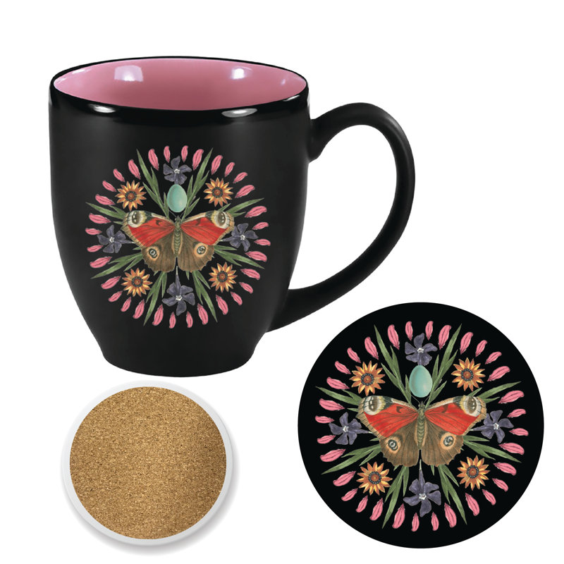 Ensemble de grandes tasses et sous-verres 16 oz Butterfly Mandala
