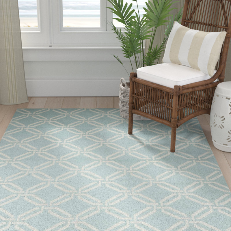 Tapis géométrique turquoise / turquoise Garnier, Rectangle 7 pi 10 po x 9 pi 10 po