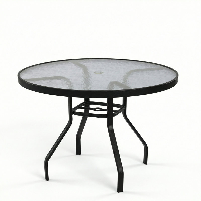 Windward Outdoor Glass 42" Round Dining Table, Matte Black