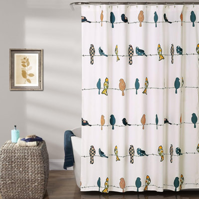 Rowley Birds Colorful Floral Shower Curtain – Whimsical Bird Pattern Bathroom Curtain, Farmhouse Coastal & Boho Decorative Bath Decor