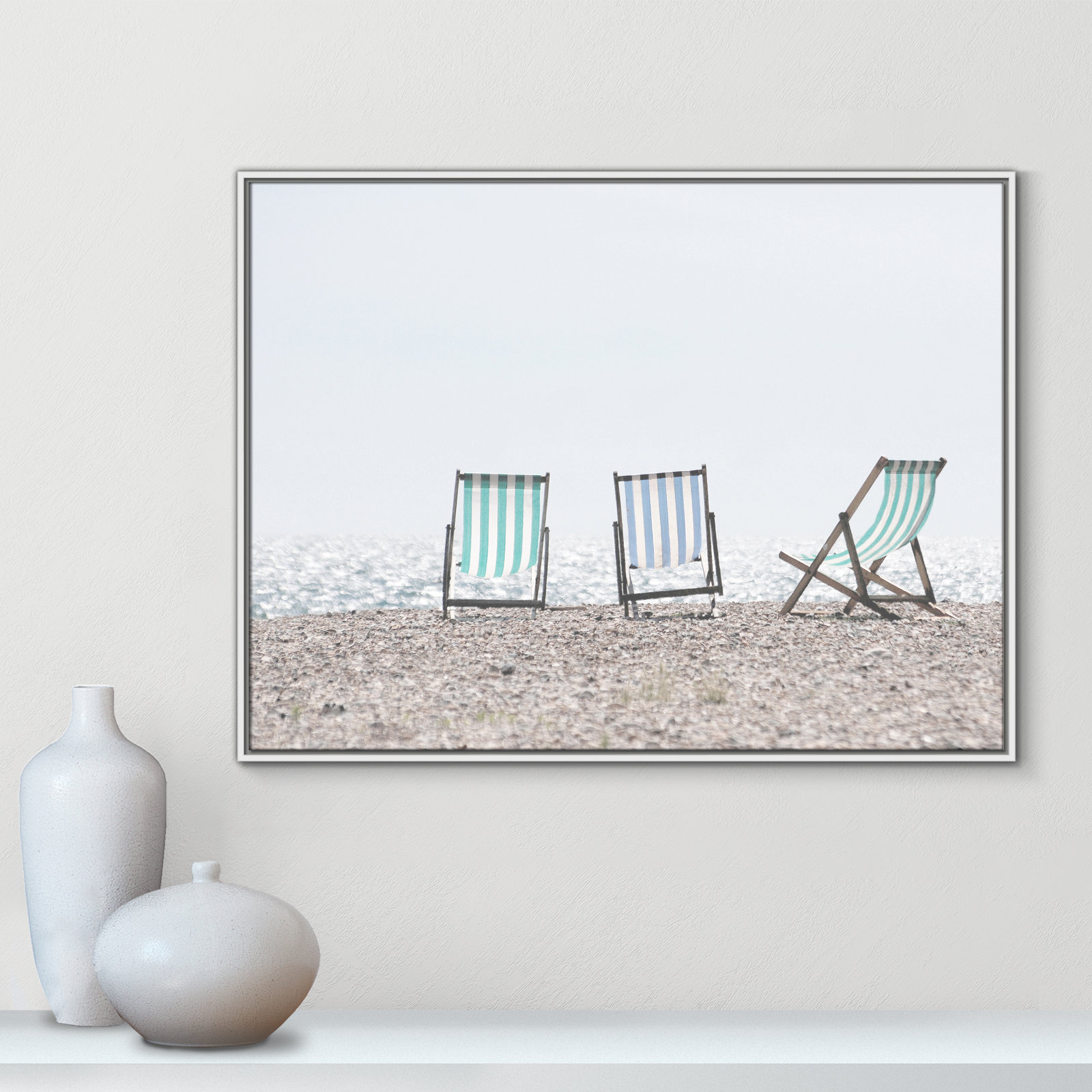 Adriatica "Beach Chairs" Print, 31.5" H x 41.5" W x 2" D, White Framed Canvas