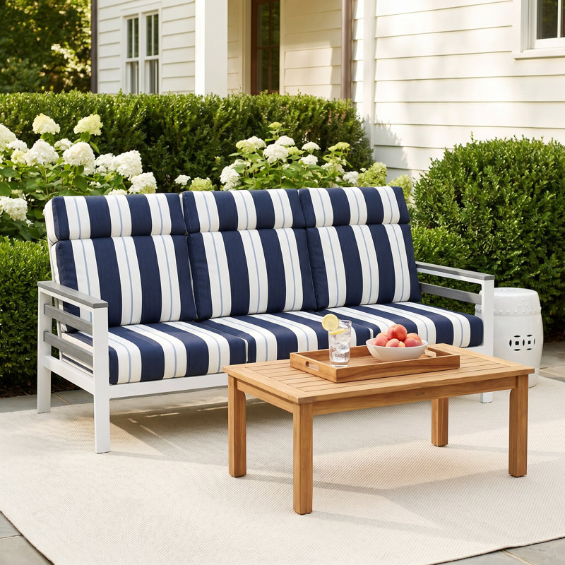 Townsend Metal Outdoor Sofa With Sunbrella Cushion, Coastal Gray