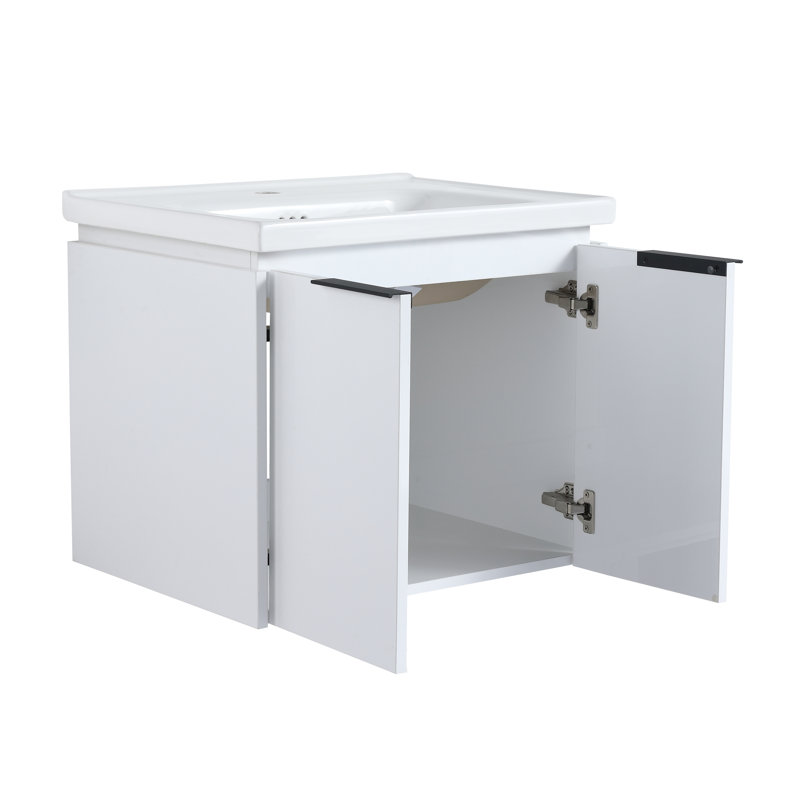 Meuble-lavabo 60 po à fermeture en douceur avec lavabo et tablettes de rangement