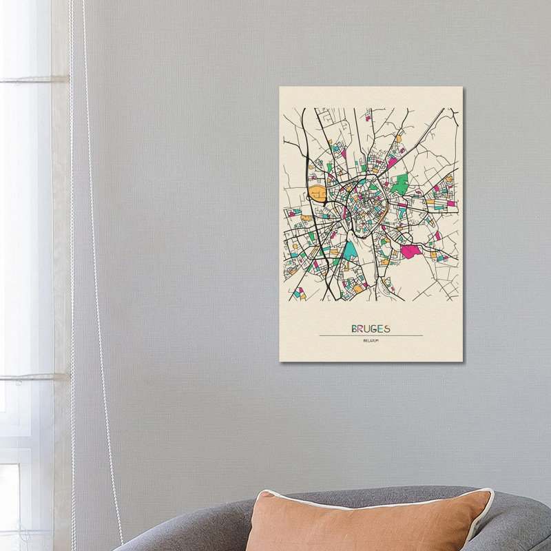 Bruges, Belgium Map by Ayse Deniz Akerman - Print on Canvas, Wrapped Canvas, 152.5 cm H x 101.5 cm W x 3.175 cm D