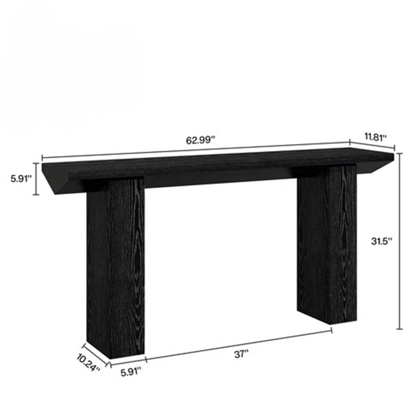 Console 63 po, canapé long en bois