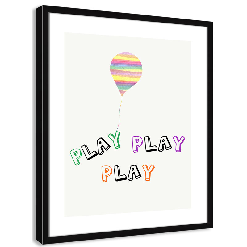 Play Play Play, impression sur papier, H 24,5 po x l 20,5 po x P 1,18 po, Encadré de boîte à grain de bois noir
