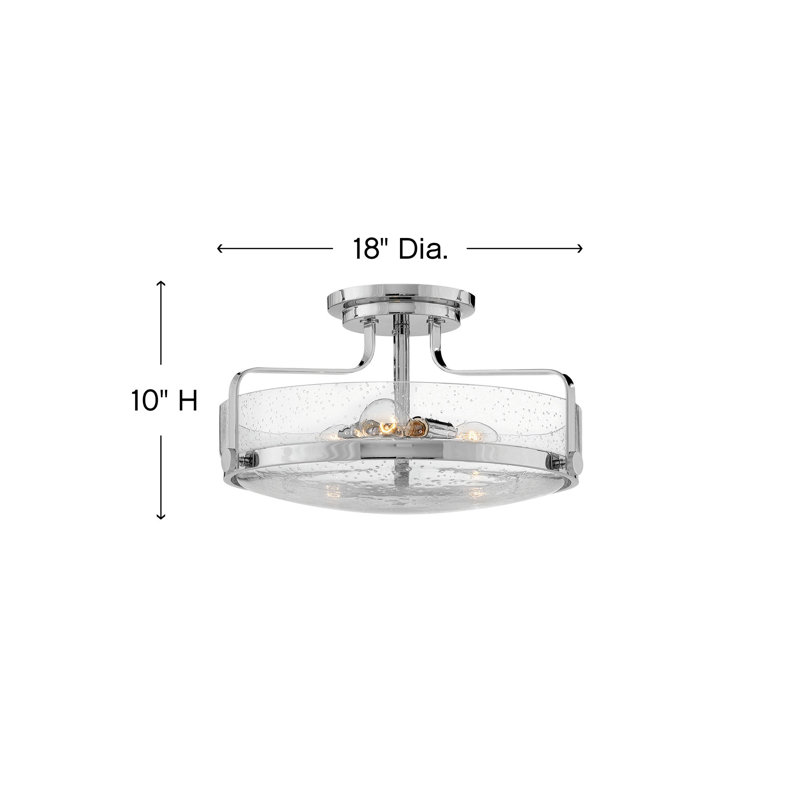 Harper 3-Light Semi-Flush Mount Retro Ceiling Light, Chrome, Large